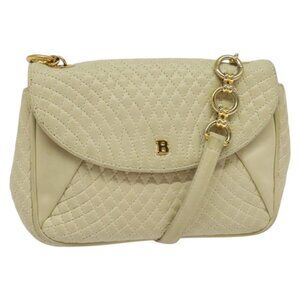 Authentic BALLY Shoulder Bag Leather Beige Gold